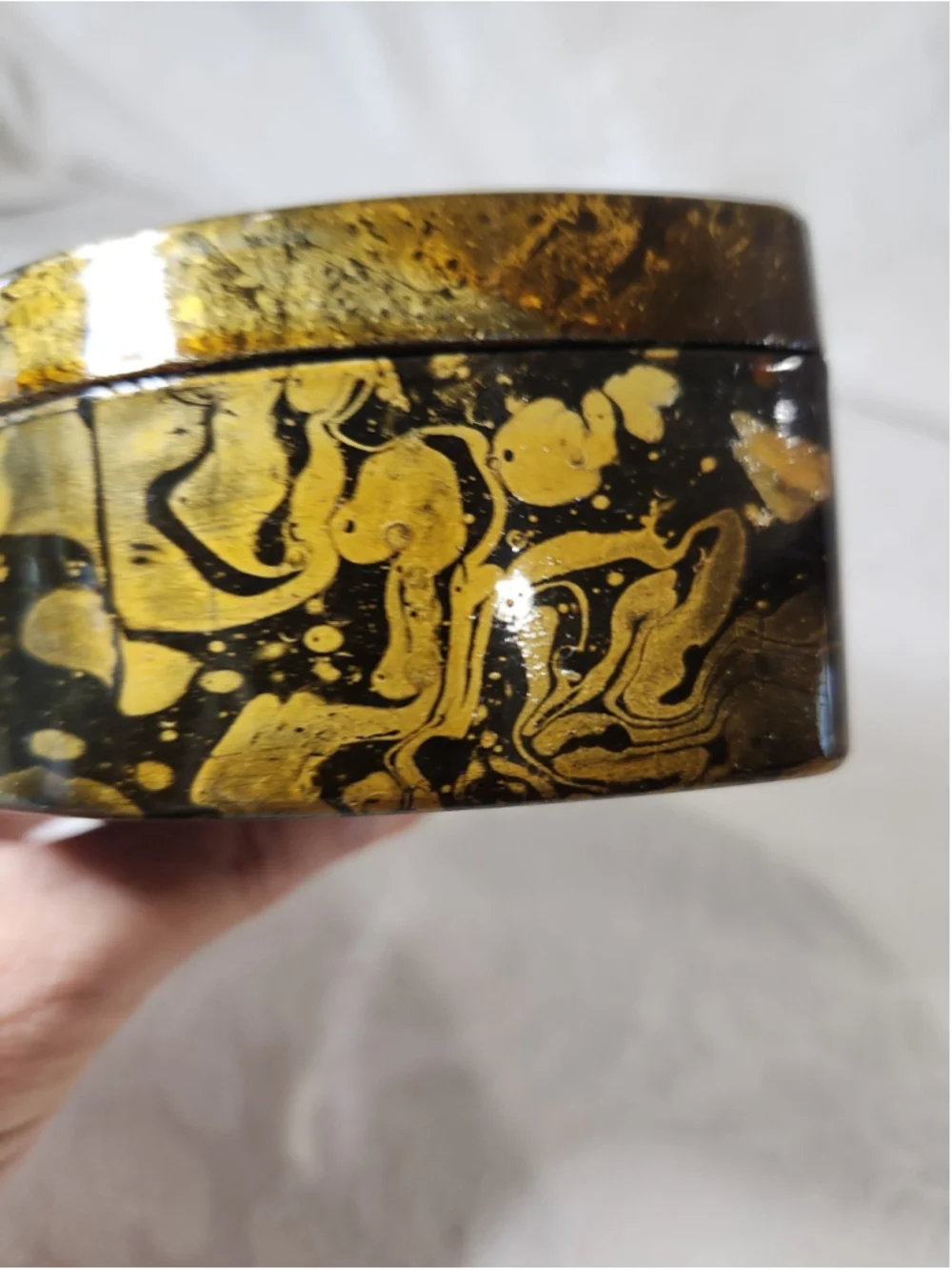 Vintage Chinese Black Lacquer Heart Trinket Box, Hand-Painted Roses 3.5”